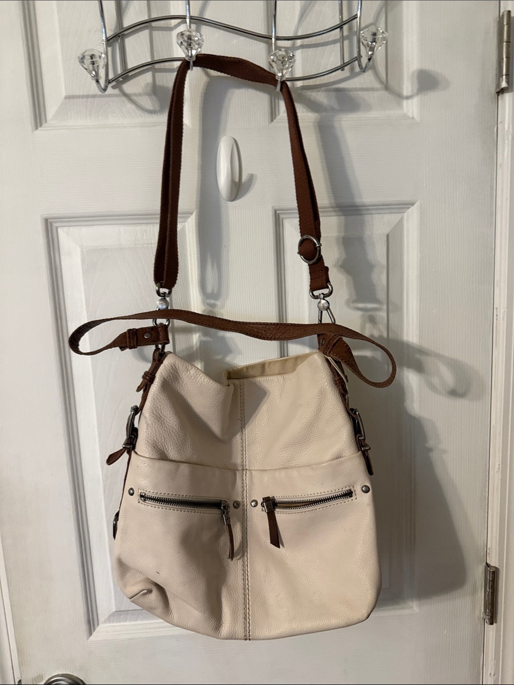 The Sak Cream Hobo with Brown Strap